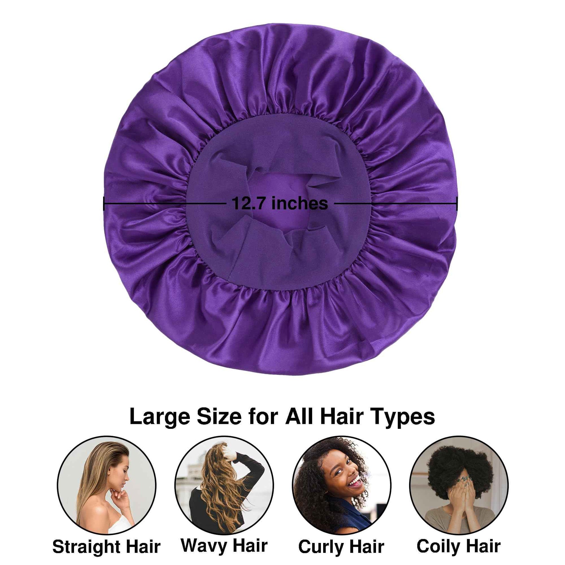 Satin Bonnet Silk Hair Bonnet for Sleeping Women Men Night Cap Sleep Bonnet Hat Hair Cap 9 Pack with Wide Band, Purple