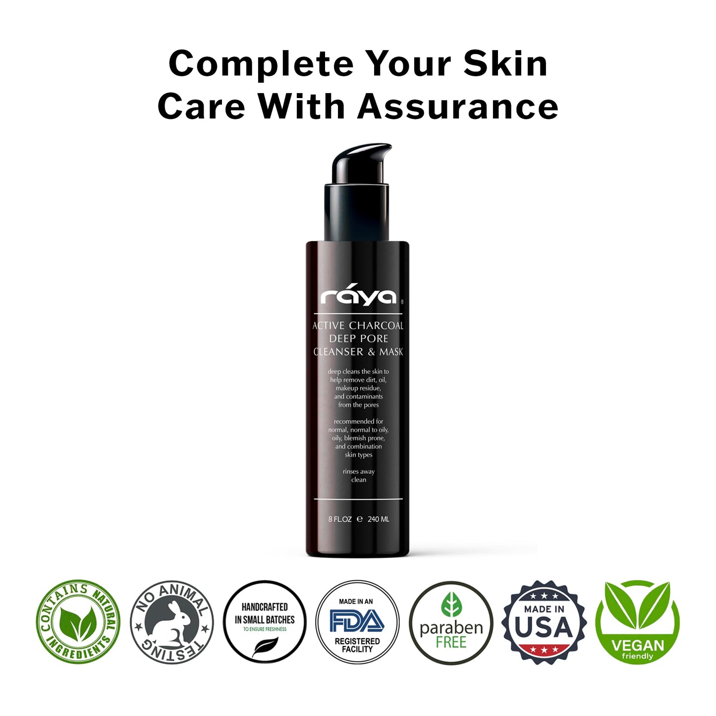 Raya Active Charcoal Deep Pore Facial Cleanser and Mask (121) | Deep Pore Cleansing Fluid for Combination, Oily, and Blemished Skin | Can Be Used as a Deep Pore Detox Mask for Combination Skin