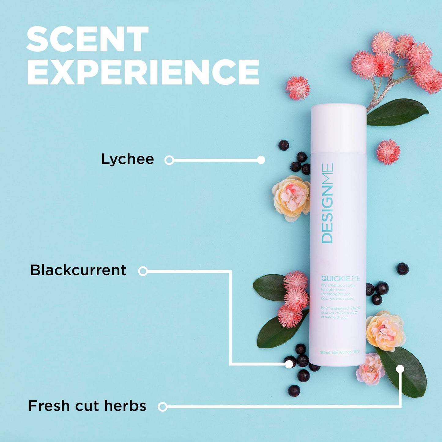 Design.Me QUICKIE.ME Dry Shampoo for Light Tones | Instantly Refreshes, Absorbs Oils | Root-Lifting Formula with Rice Starch | Residue-Free Waterless Spray for Blonde, Platinum, & Grey Hair