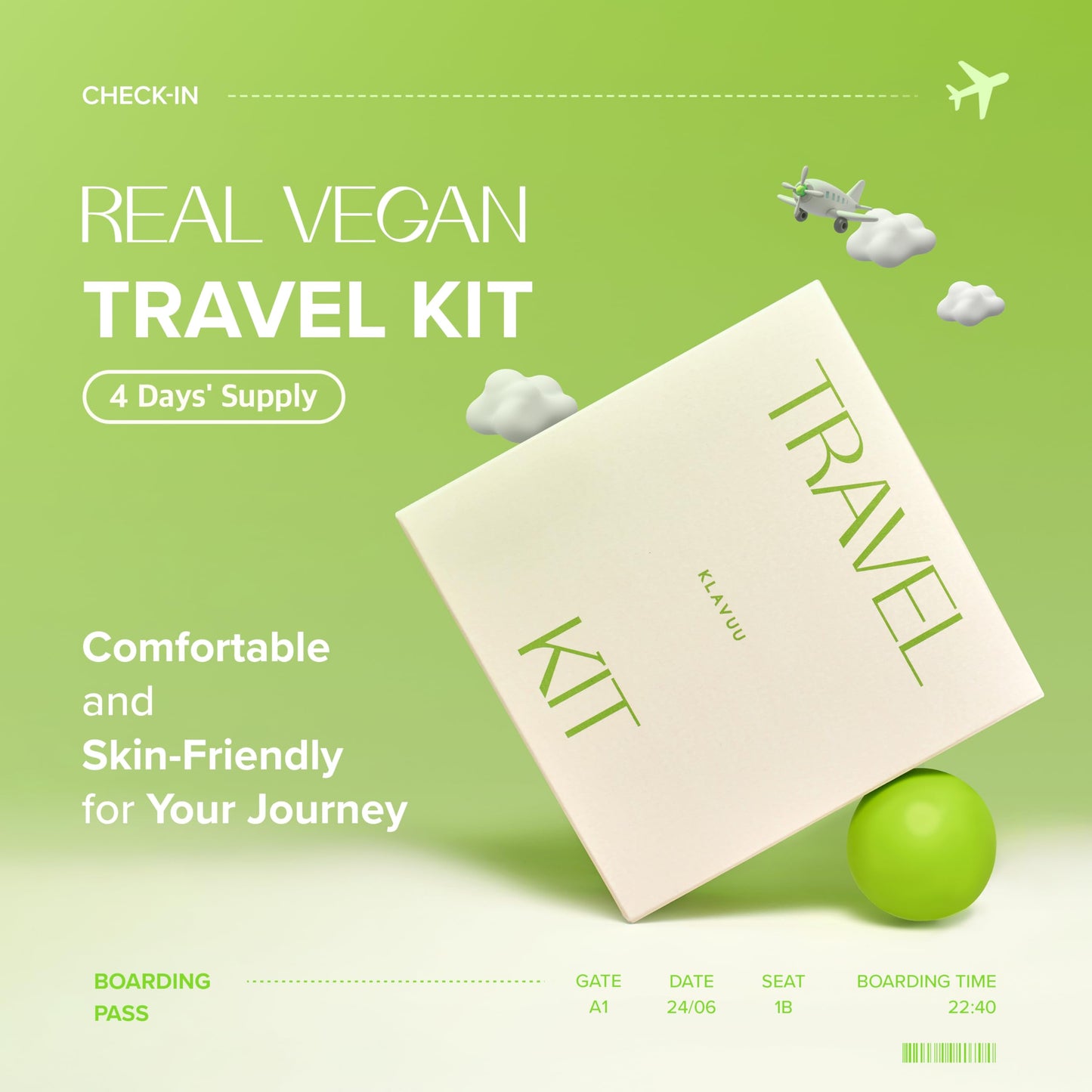 KLAVUU Travel Essential Kit, 4-Step Korean Skincare Set