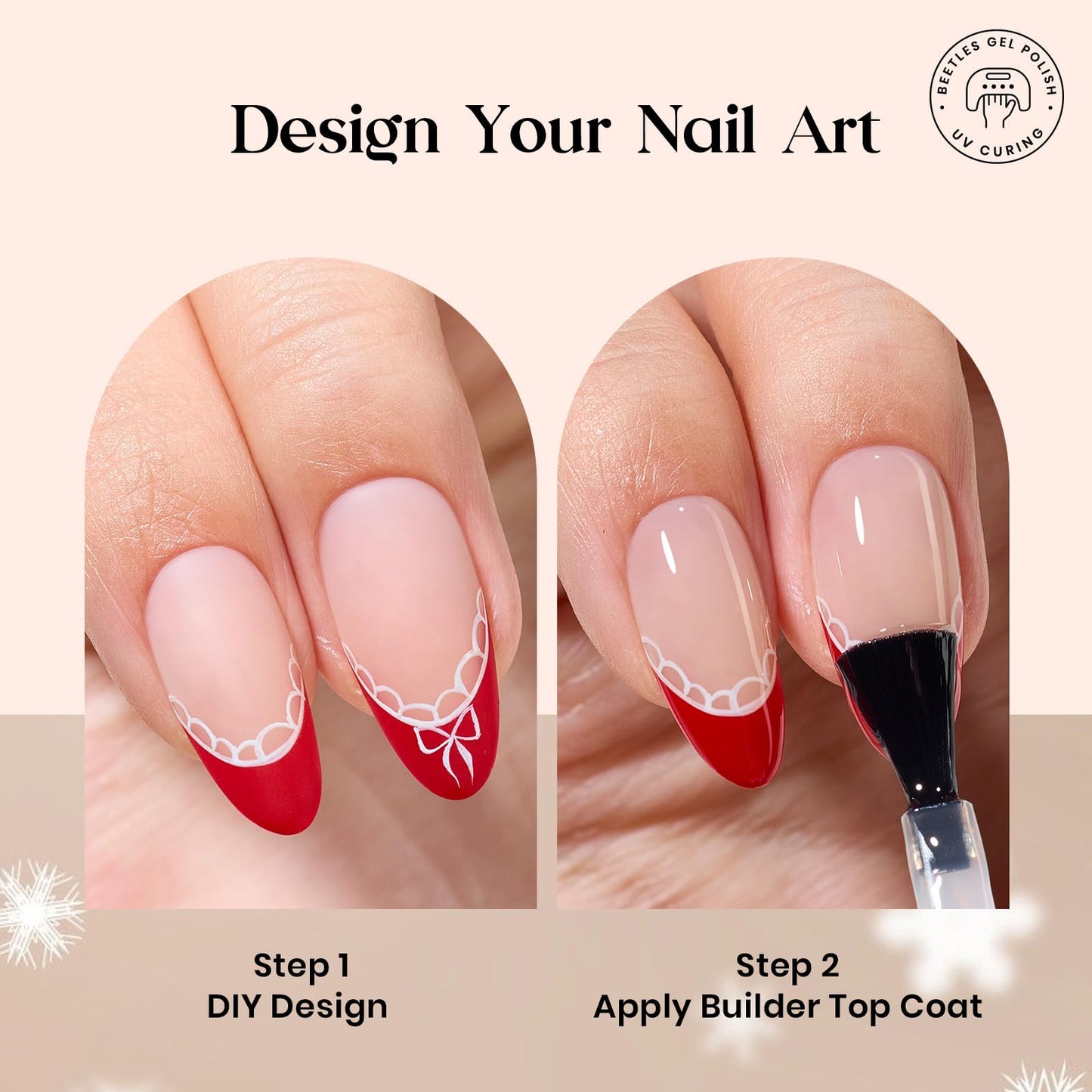 Beetles X Press Plus Gel Nails Kit - Fierce French | 5 Colors Press On Nails Medium Almond | 160Pcs 16 Sizes All-in-One Kit With Nail Glue,Remover,Builder Top Coat,Nail Lamp Gift
