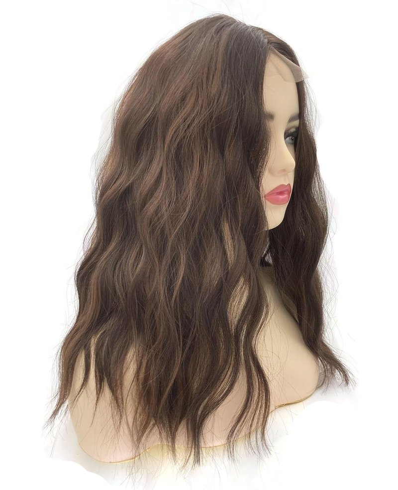 Long Wavy Brown Highlight Wig | Curly Synthetic Heat-Resistant Fiber for Daily Wear & Cosplay - 18 Inch