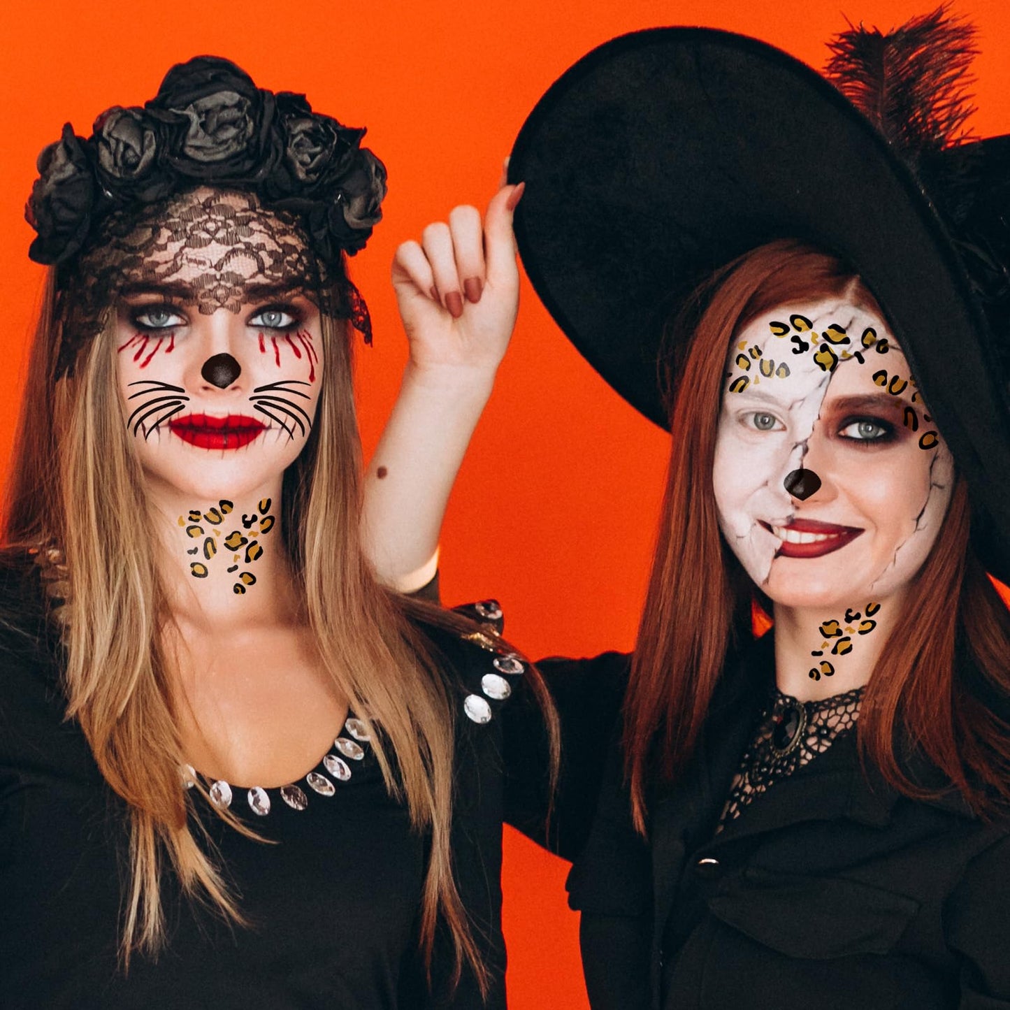 Leopard Face Temporary Tattoos, 7-Sheet Leopard Face Halloween Fake Tattoos for Kids and Adults - Perfect for Parties, Festivals, and Costumes