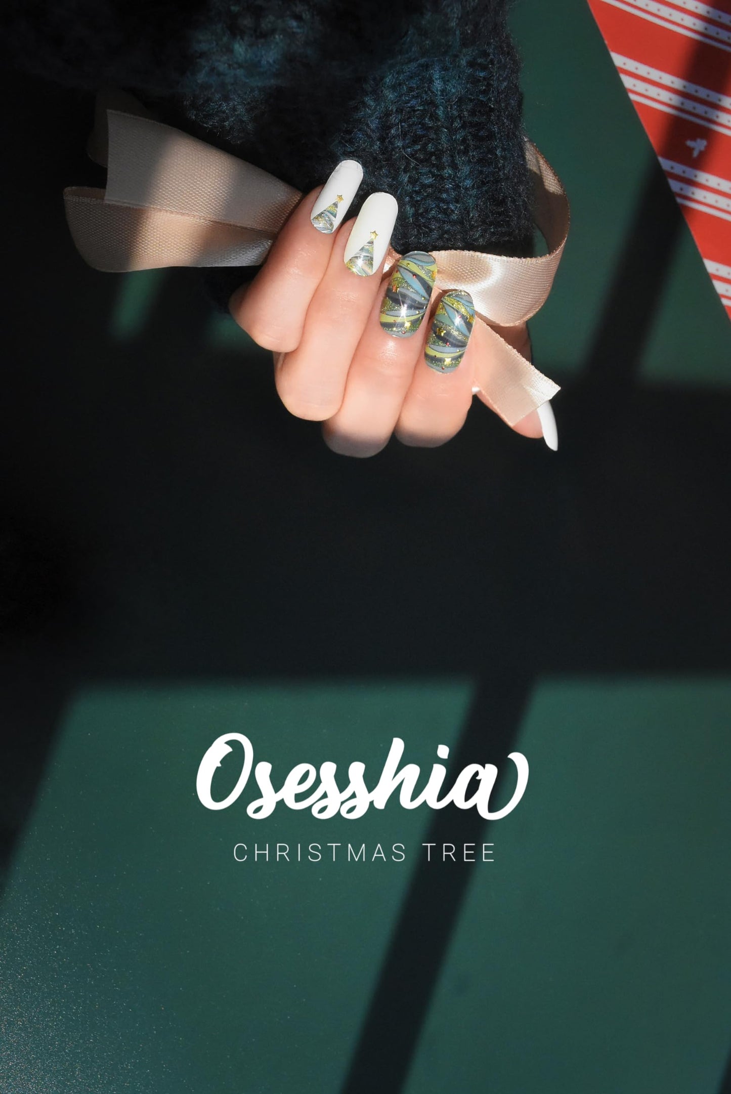 Osesshia Semi Cured Gel Nail Strip Starter Kit, (Include 60 Pcs Nail Stickers, 1 UV Lamp and Nail Tools), Glaze Wraps, Salon Quality Gel Polish Strips, Christmas Nails Stickers Kit