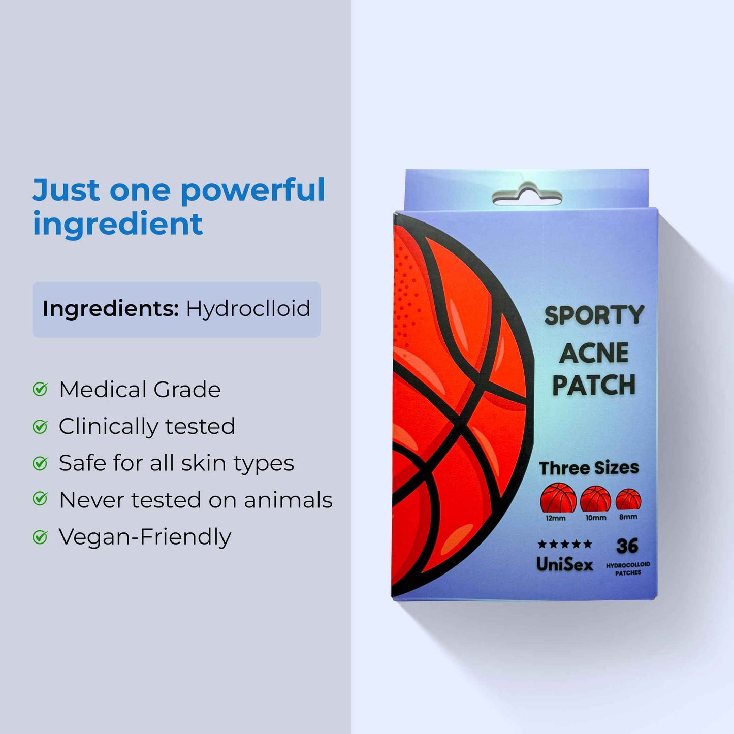 Sporty Acne Patches – Hydrocolloid Spot Cover for Zits, Pimples & Blemishes, Fast-Acting Formula, Long-Lasting & Gentle on Skin. (36 Count)