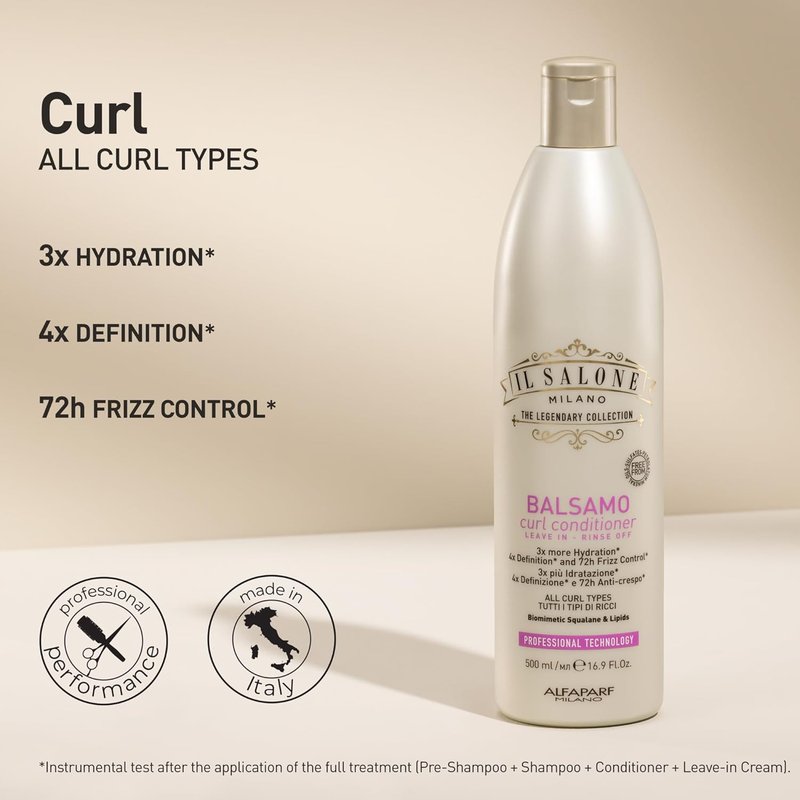 Il Salone Milano Curl Conditioner - Dual Use Leave-In or Rinse Off | Heat Protection & Hydration for All Curl Types (16.9 fl oz)