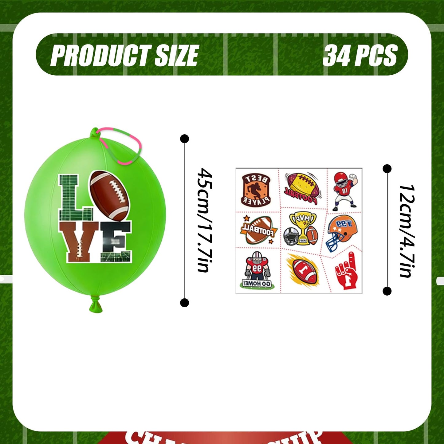 114PCS Football Party Favors – 90 Pre-Cut Temporary Tattoos & 24 Football Punch Balloons Themed Birthday Party Decorations Supplies Favors Gifts Goodie Bag Fillers Classroom Rewards for Boys Girls