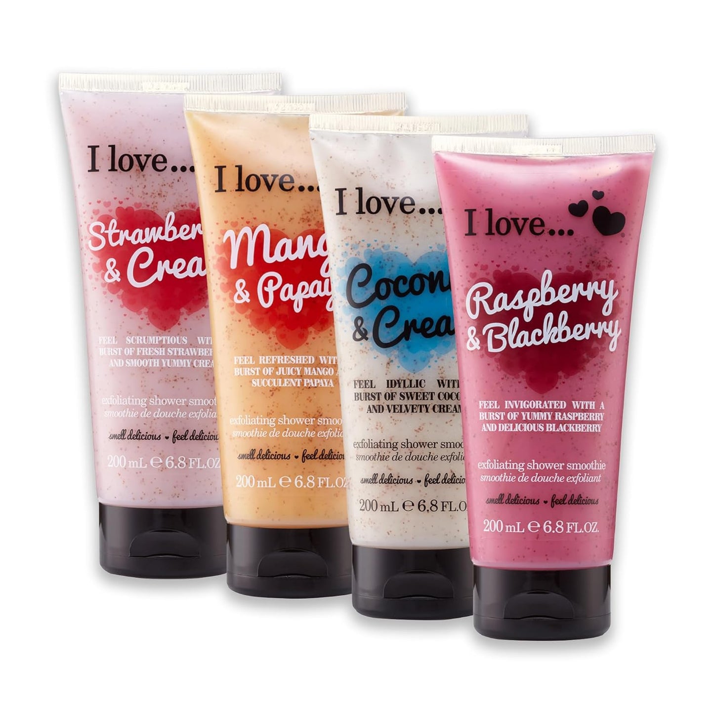 Exfoliating Shower Body Scrubs - Coconut, Mango, Raspberry & Strawberry | 4-Pack Set