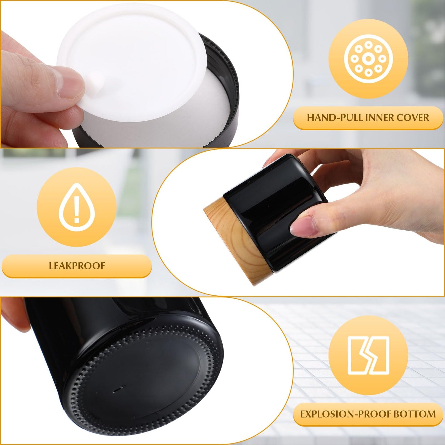 Norme 24 Pcs Glass Jars with Lids Empty Small Glass Containers and Inner Liners Reusable Cosmetic Jars Round Airtight Bottles with Plastic Woodgrain Lids for Storing Lotion (4 oz,Black)
