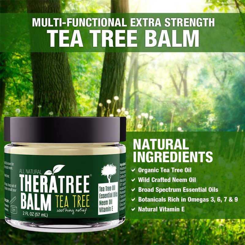 TheraTree Tea Tree Oil Balm & Skin Cream with Neem Oil by Oleavine - 2oz - Moisturizing Foot & Body Balm - Helps Soothe Dry, Cracked, Itchy Skin - Natural Ointment with Aloe Vera & Vitamin E