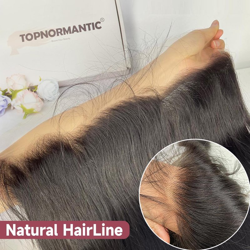 Topnormantic 13x4 Lace Frontal, 0.12mm Ultra-Thin Transparent Swiss HD Lace Pre Plucked with Baby Hair Silk Soft Straight 12A Brazilian Virgin Human Hair Frontal Closure Free Part Single Knots 12 Inch