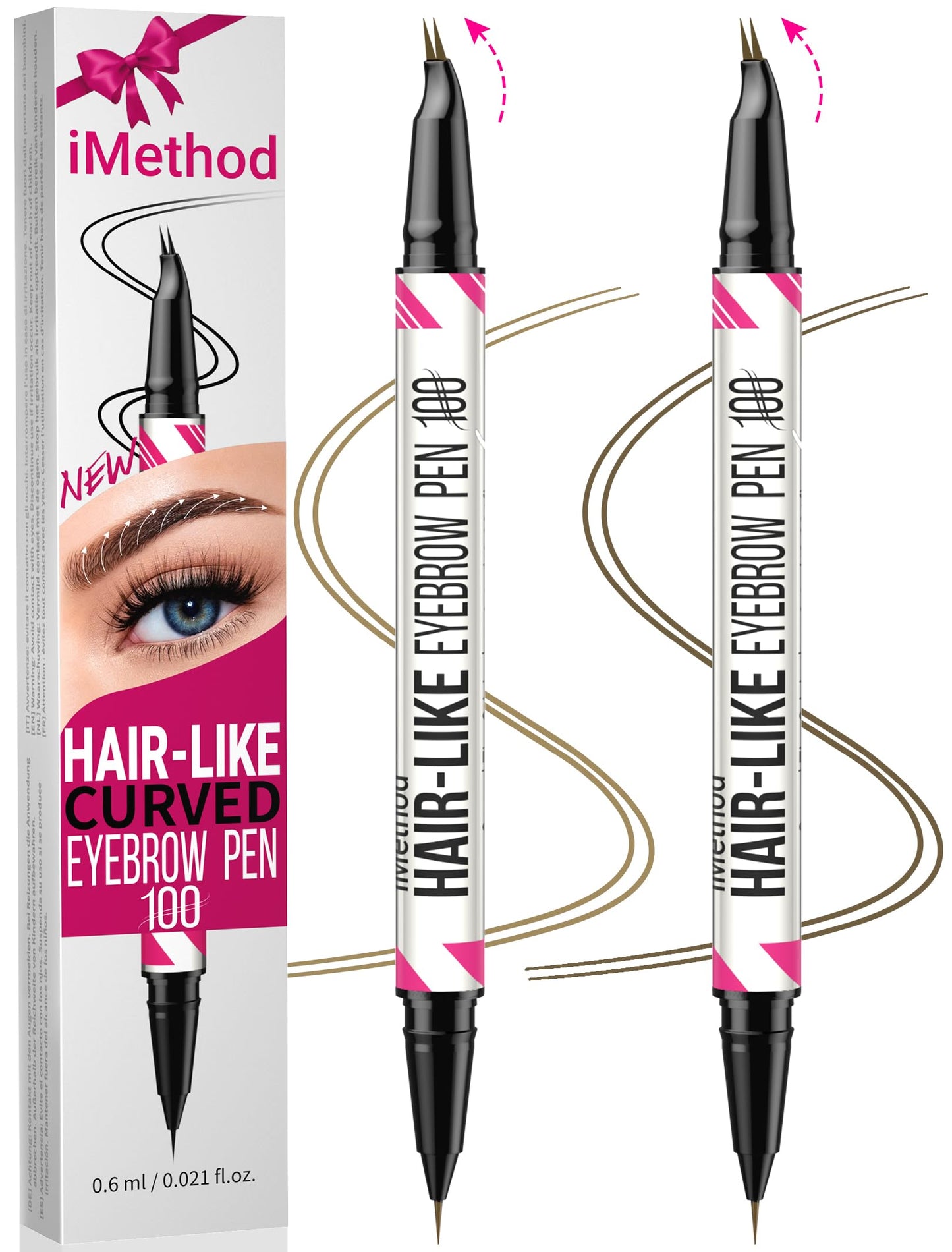 iMethod Curved Eyebrow Pen - Eyebrow Pencil, 2 Count Brow Pencil Dual-Ended with Curved Tip and Precise Brush-Tip for Natural Hair-Like Brows, Last All-Day, Light Brown and Brown Each