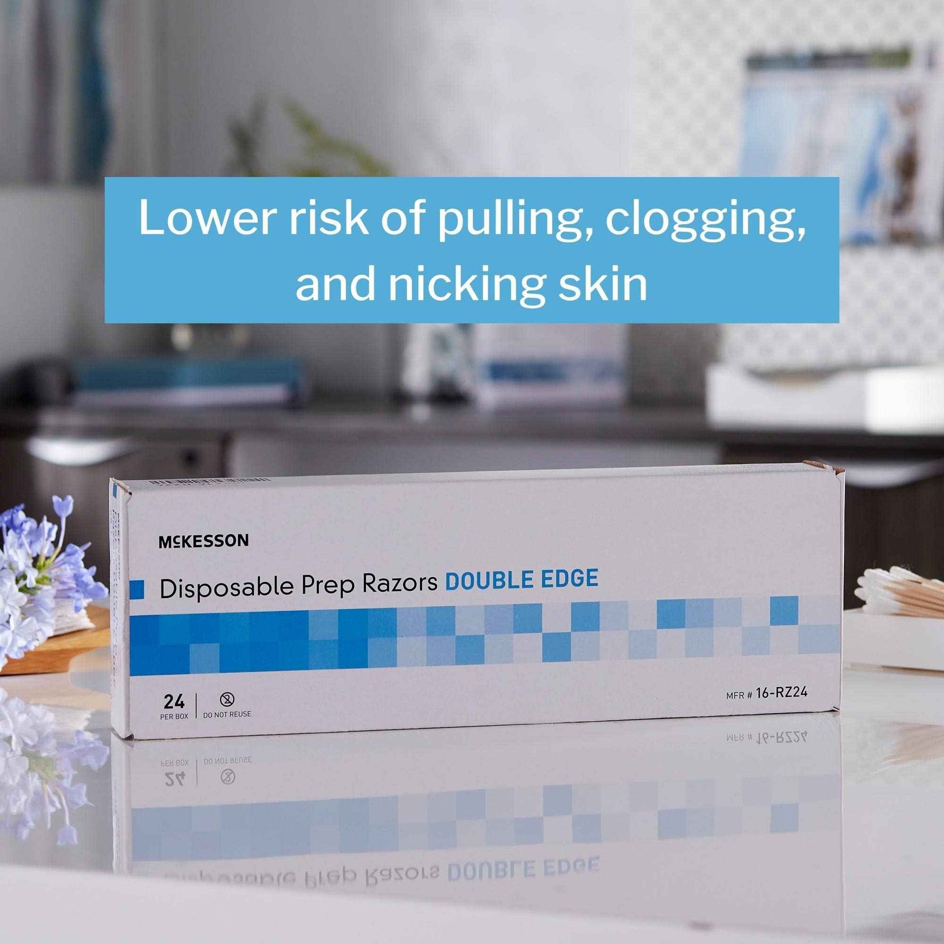 McKesson Disposable Razors [24 Count] Prep Shaving Razor, Single Blade Double Edge, Stainless Steel Blade, For Men and Women, Bulk, Blue