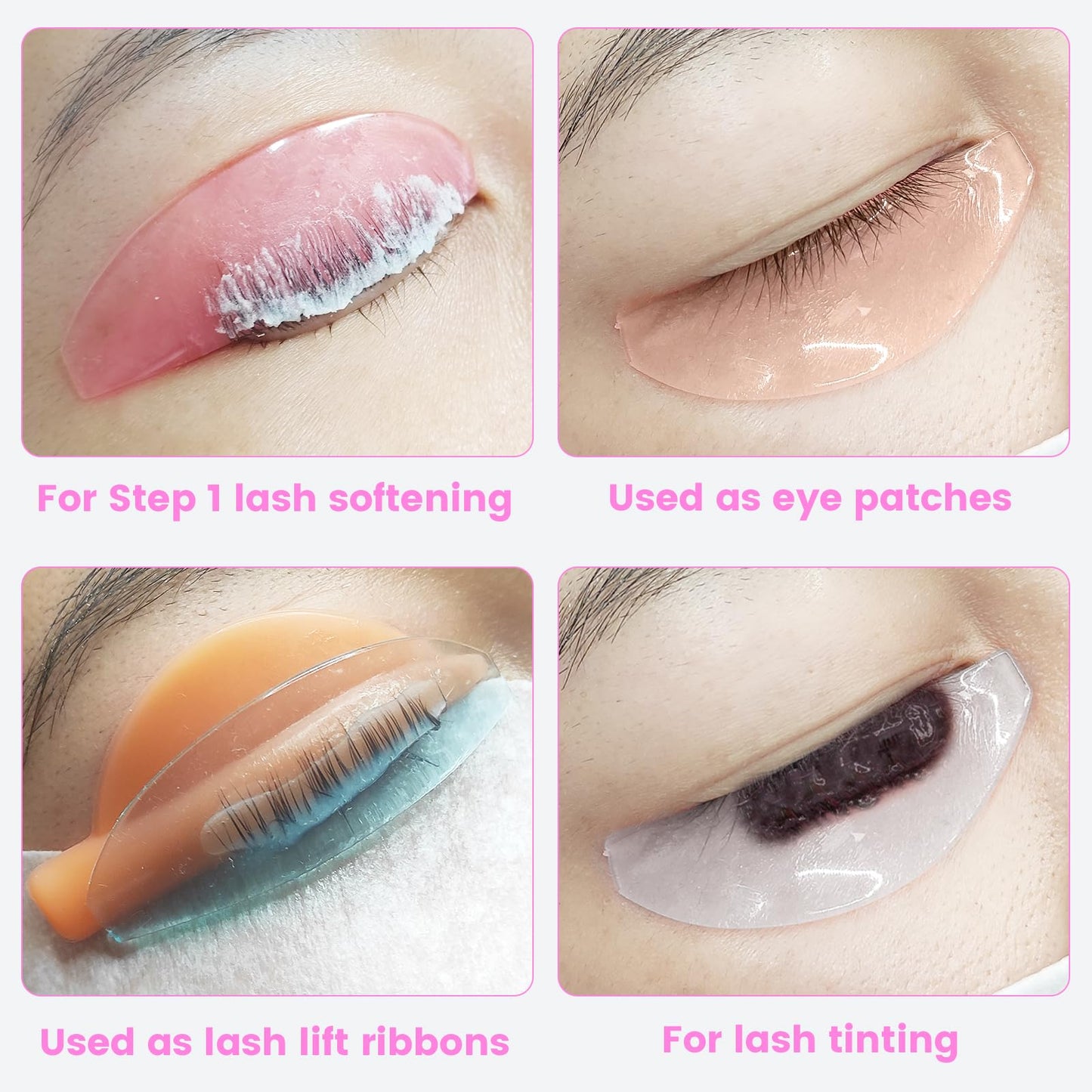Lomansa Flat Lash Lift Shields - Glueless & Super Sticky Silicone Pads for Eyelash Perming, Ultra Thin Lash Softening Rods for Easy Korean Lash Lift (Rose)