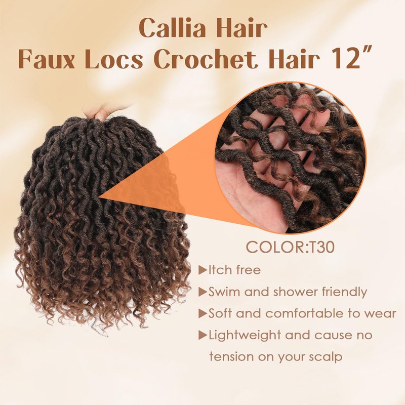 Callia Faux Locs Crochet Hair 18 Inch 8 Packs Goddess Locs Crochet Hair for Black Women Pre Looped Crochet Faux Locs with Curly Ends T1B/30/27