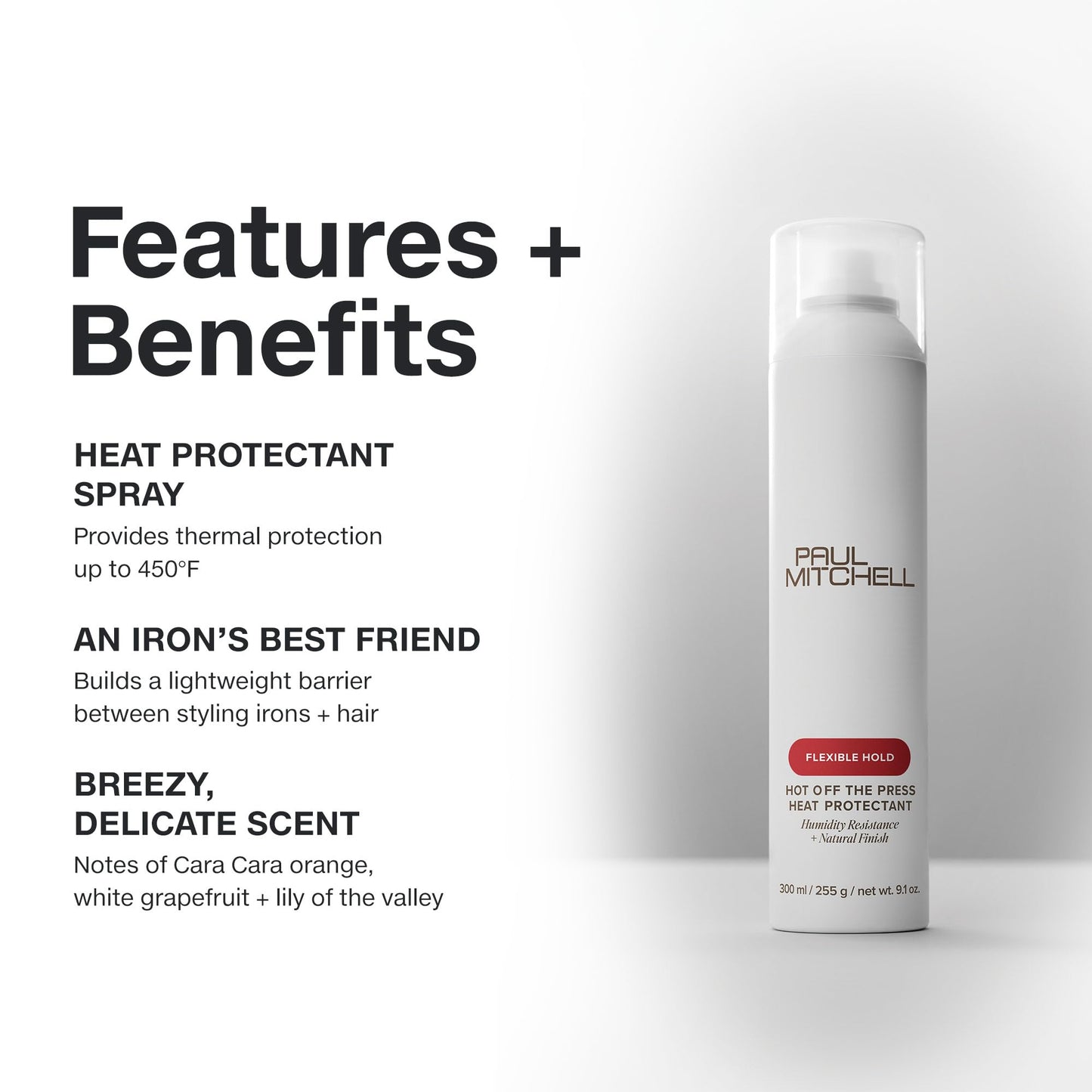 Paul Mitchell Hot Off The Press Heat Protectant, Humidity Resistance, Flexible Hold + Natural Finish, For All Hair Types, 6 oz