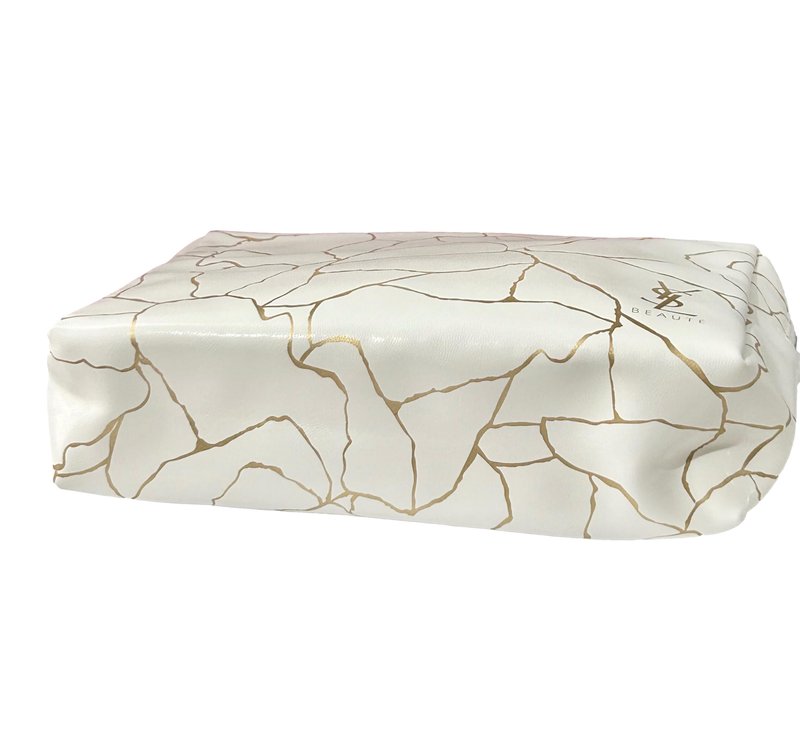 Yves Saint Laurent YSL Cosmetic White Gold Marble Zip Pouch Makeup Bag YSL Fragrance Bag (5.5L X 5H X 2W) - SMALL