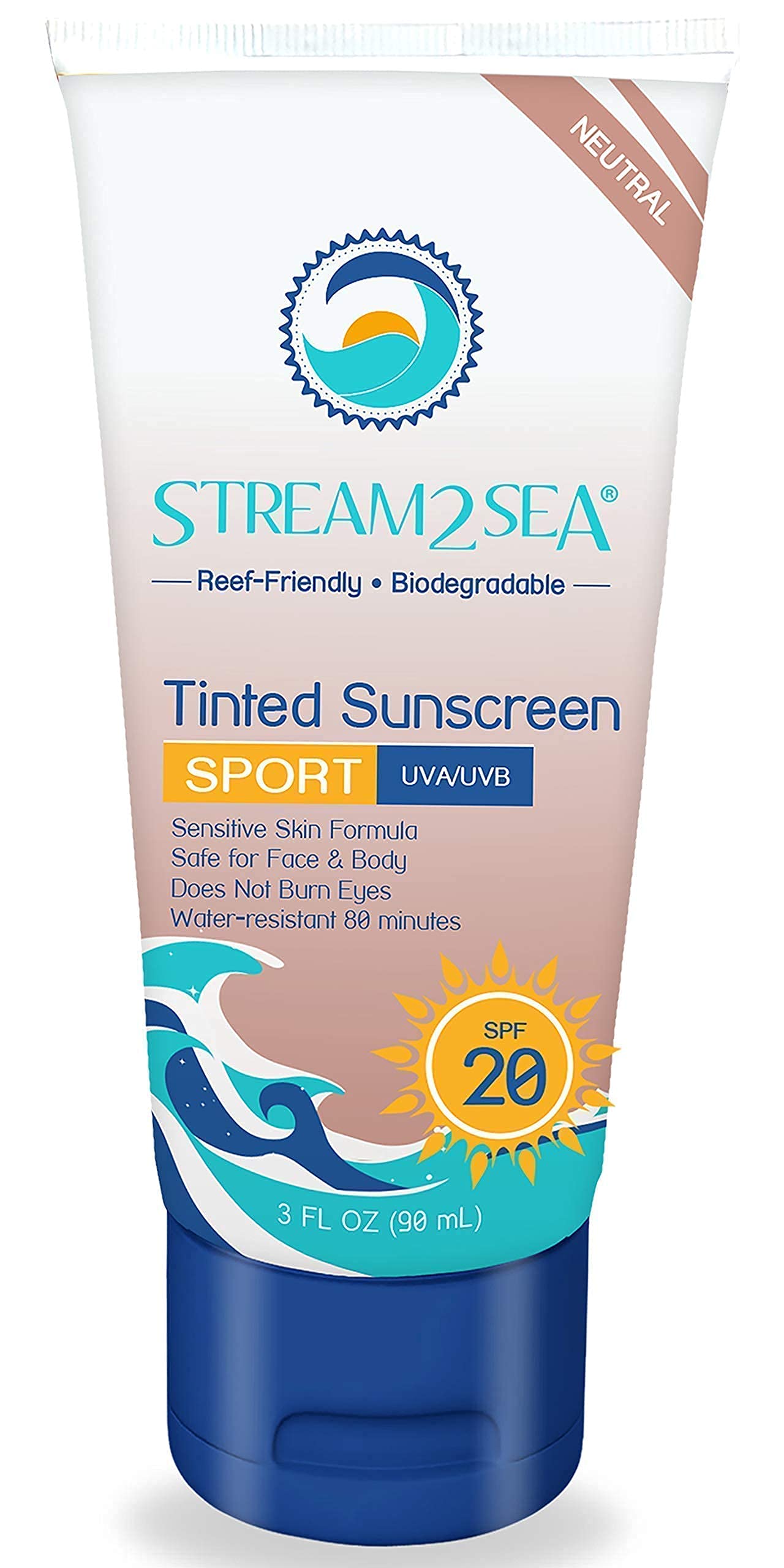 STREAM 2 SEA SPF 20 Tinted Mineral Sunscreen and Squalane Oil for for Moisturized Skin and Hair with Vitamin E - Natural Protection and Hydration for Skin - Reef Safe and Paraben Free.
