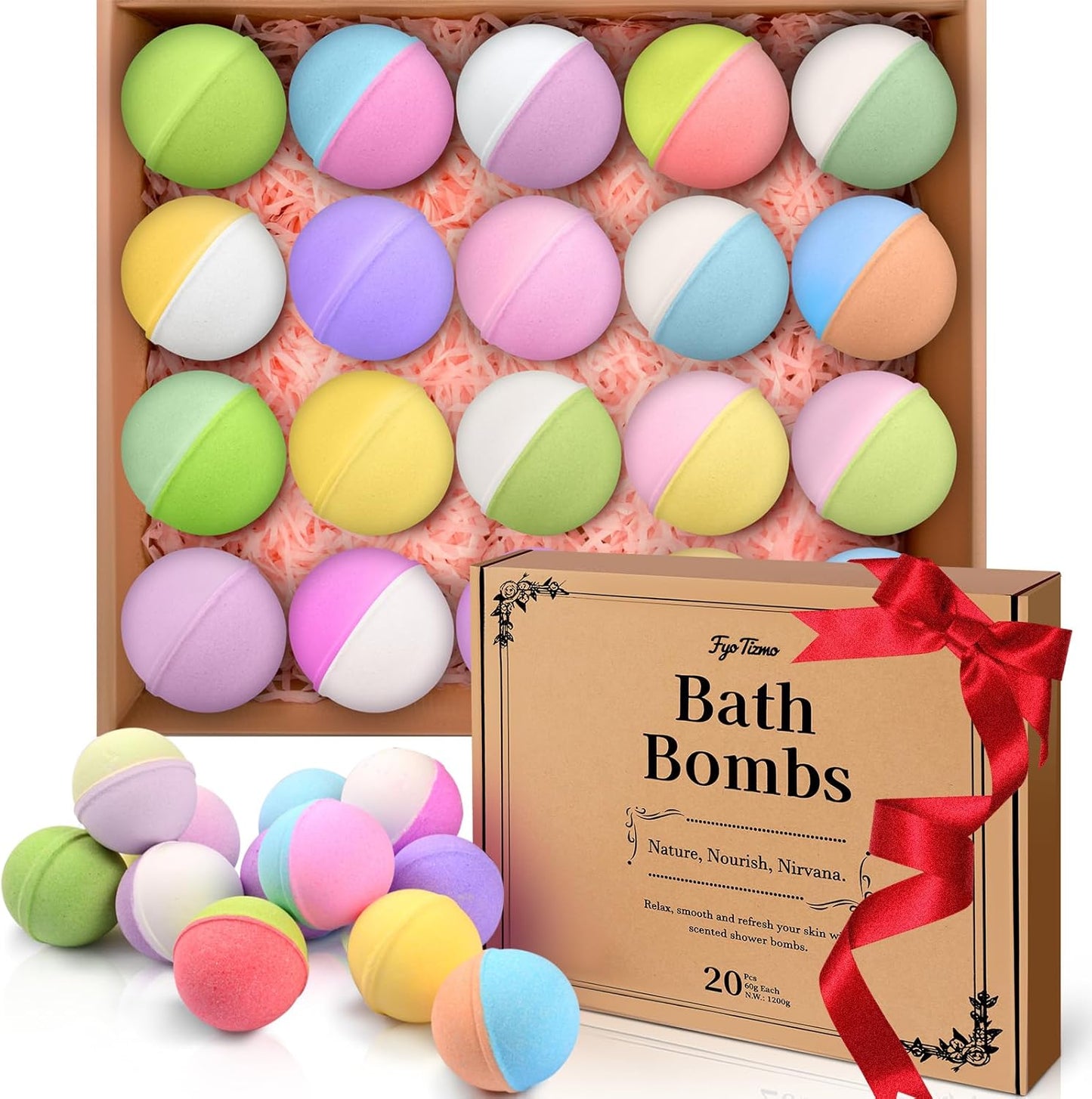 Bath Bombs Gift Set - 20 Natural Fizzies with 10 Unique Scents | Handmade Shea Butter for Skin Moisturizing & Relaxation