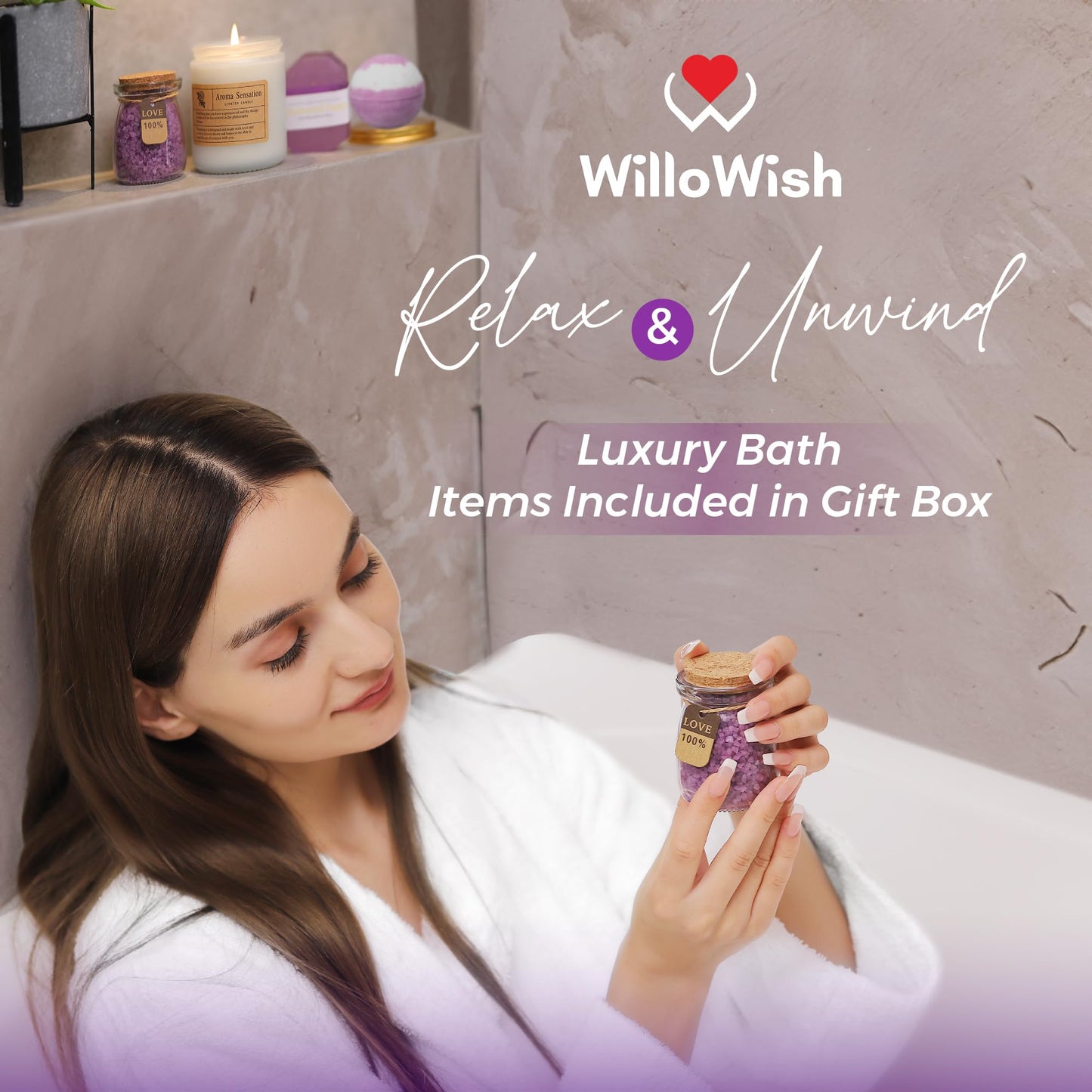 WilloWish Purple Care Package For Women - 15 PCs Get Well Gifts For Women After Surgery - Thinking of You Gifts - Get Well Soon Gift Baskets - Spa Self Care Gift