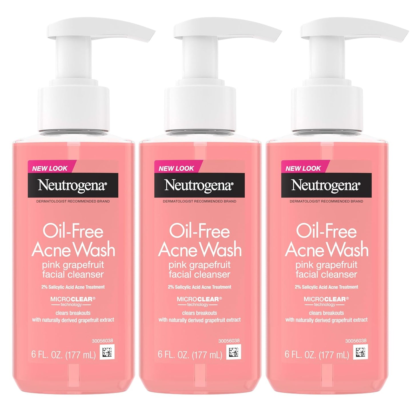 Neutrogena Oil-Free Pink Grapefruit Acne Wash - 2% Salicylic Acid & Vitamin C | 6 fl. oz, 3 Pack