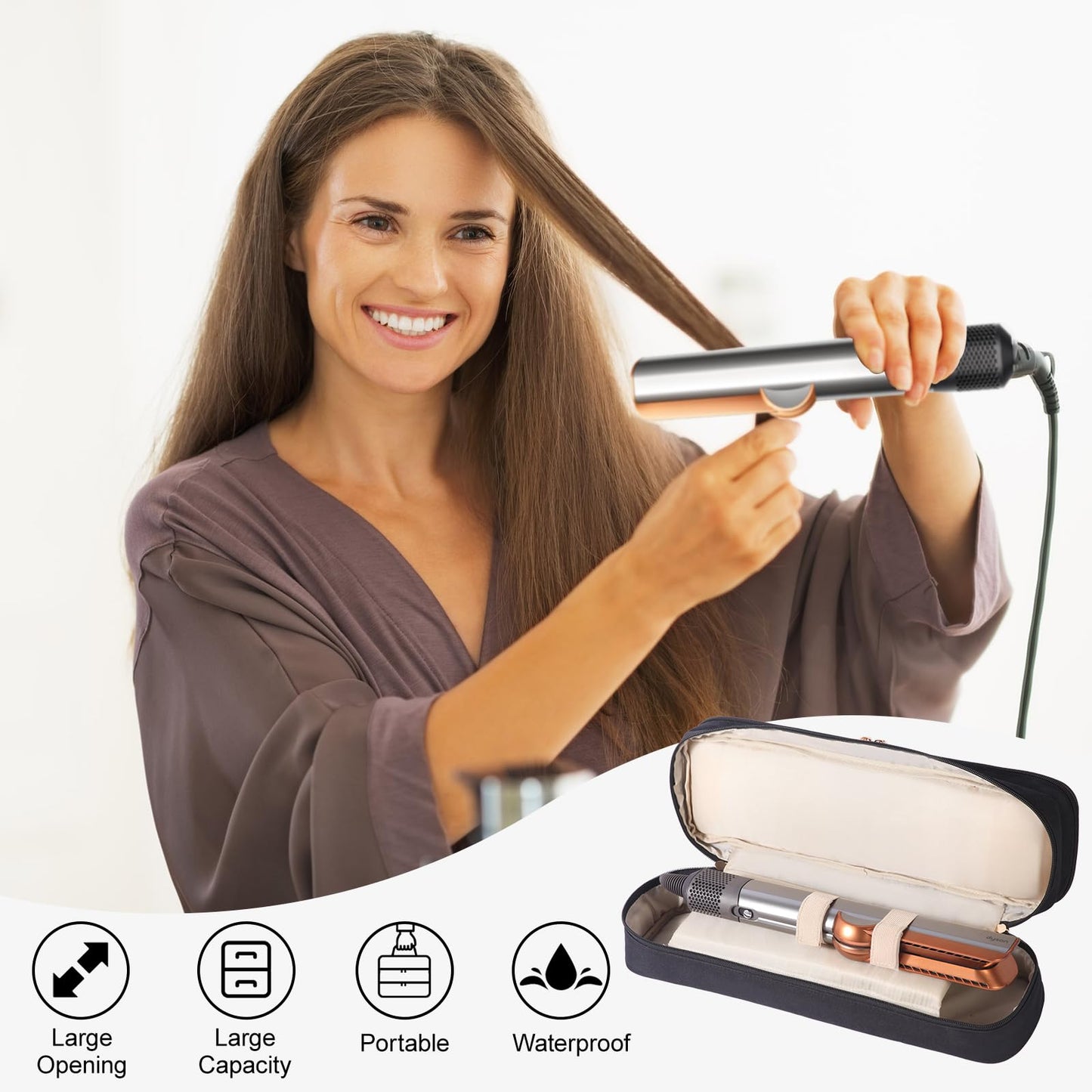 GENCAM Double-Layer Carrying Case for Dyson Airstrait Straightener, Travel Case for Dyson Airstraight, Portable Storage Case for Dyson Airstrait/Corrale Hair Straightener (Black)