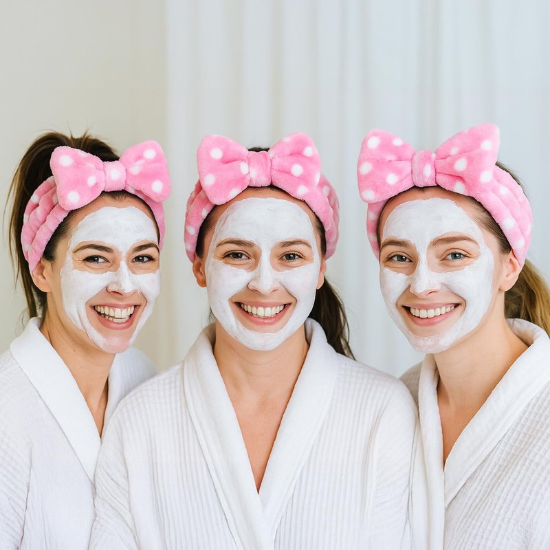 Prasacco 50 Pcs Pink Spa Headband for Women, Soft Coral Fleece Headband for Washing Face Cute Skincare Headbands with Bow Elastic Polyester Makeup Headbands for Women Girls