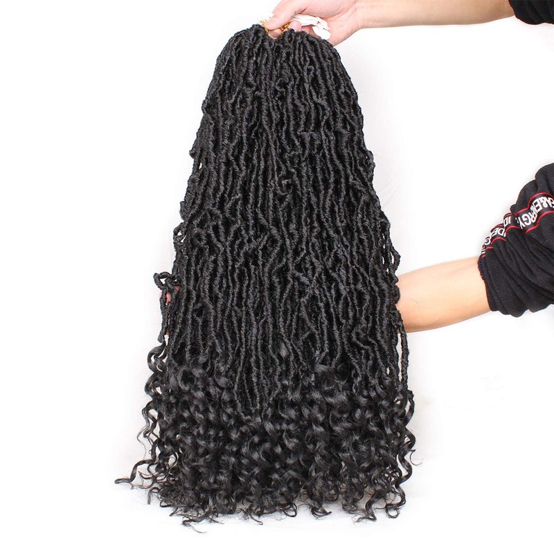 Leeven 24 Inch Goddess New Faux Locs Crochet Hair 7 Packs Long Soft Locs Crochet Braids Hair With Curly Ends Natural Black Synthetic Bohemian Locs Braiding Hair for Women 12 Strands/Pack 1B#