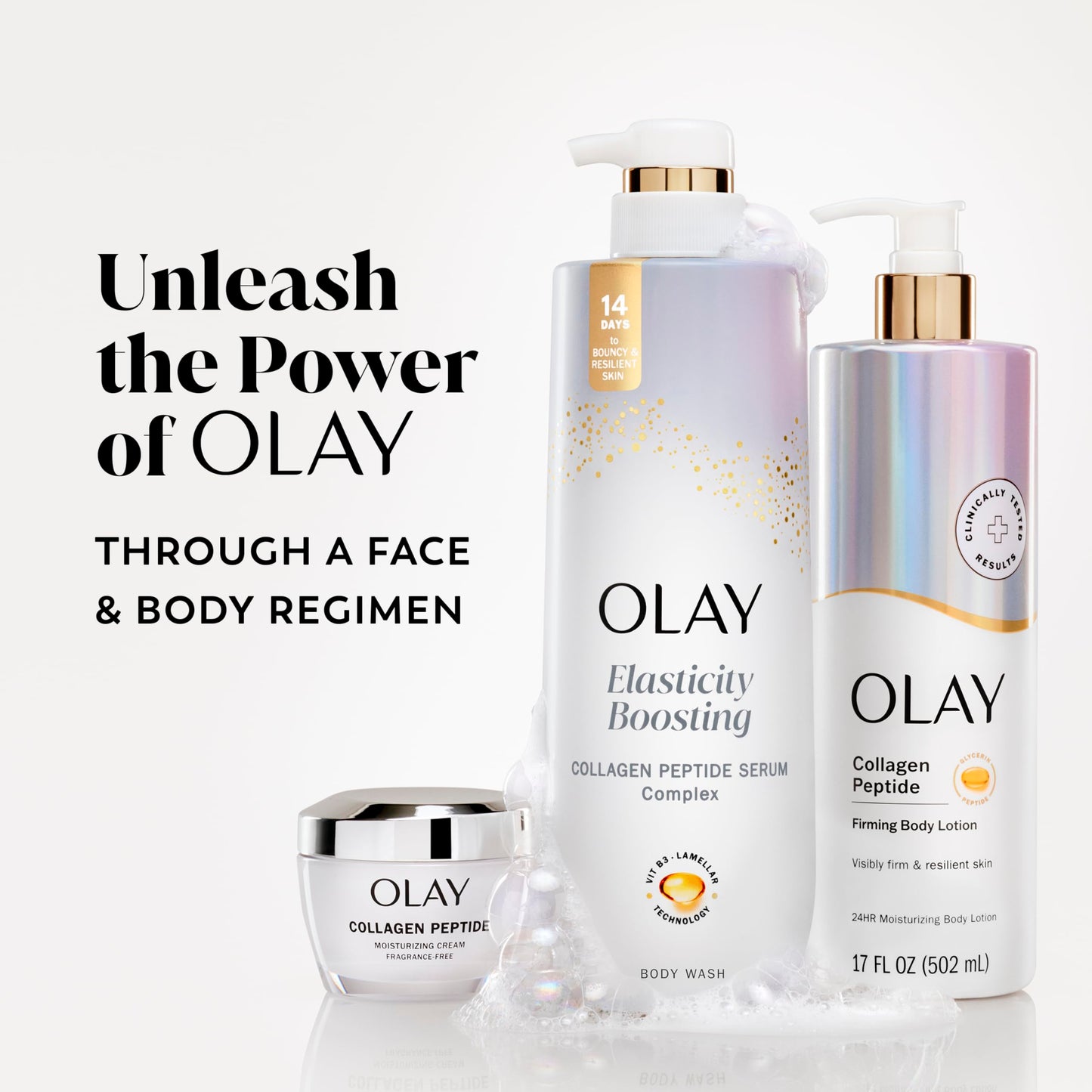 Olay Body Wash for Women, Elasticity Boosting, Collagen Peptide Serum Complex, Renews Moisture, Free of Parabens & Phthalates, Vitamin B3 Lameller Technology, For All Skin Types, 20 fl oz (Pack of 4)