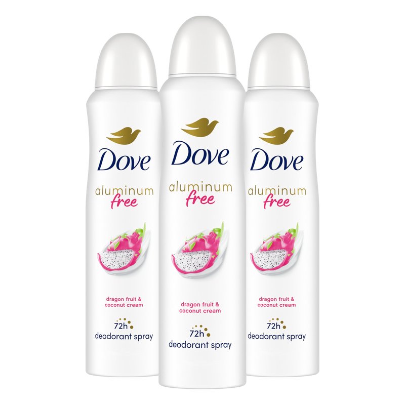 Dove Aluminum Free Deodorant Spray for Women 3 Pack Dragon Fruit & Coconut Cream 72 hour odor protection 4 oz
