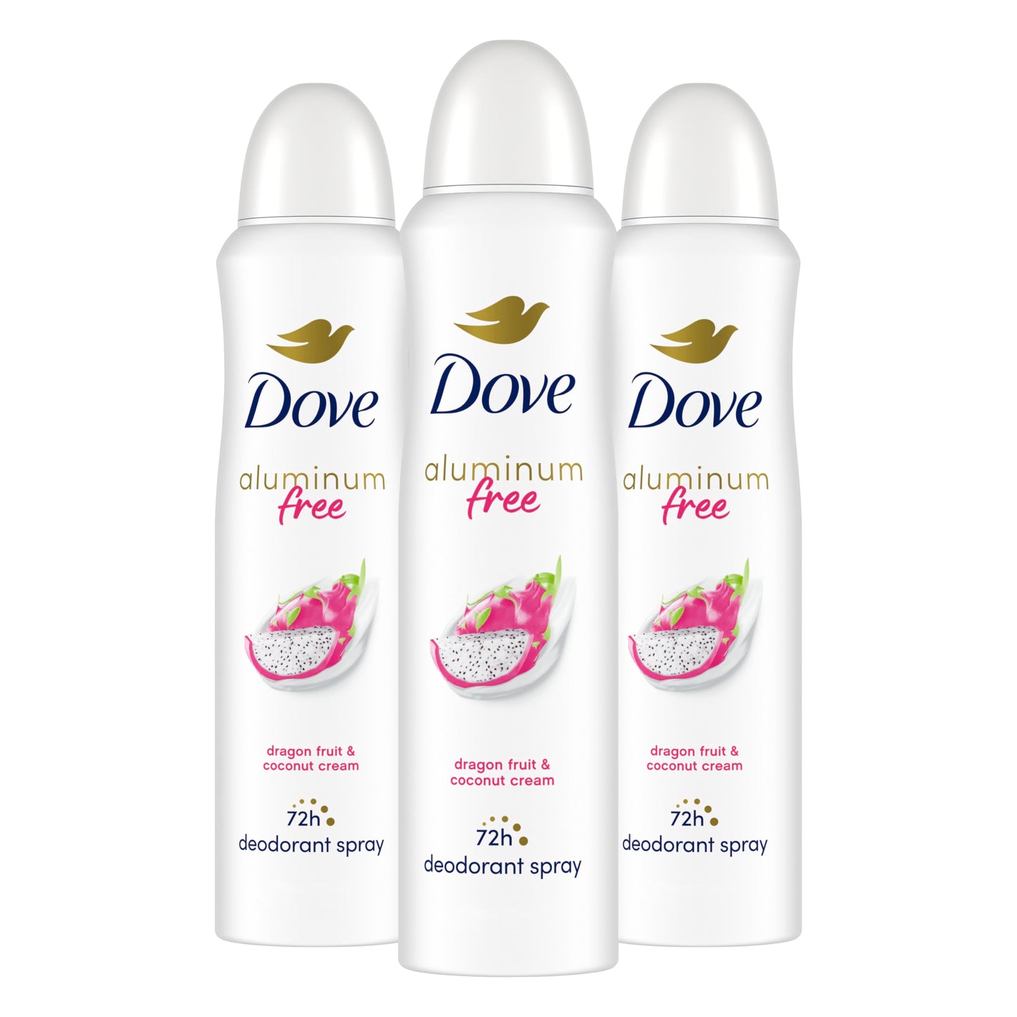 Dove Aluminum Free Deodorant Spray for Women 3 Pack Dragon Fruit & Coconut Cream 72 hour odor protection 4 oz