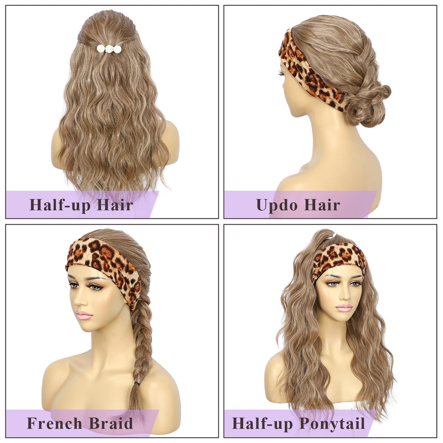 SAPPHIREWIGS Brown Headband Wigs for Women Body Wavy Headband Wigs Highlight Natural Brown Hair Put On and Go Glueless Half Wig for Women Daily Party Use 20 Inch