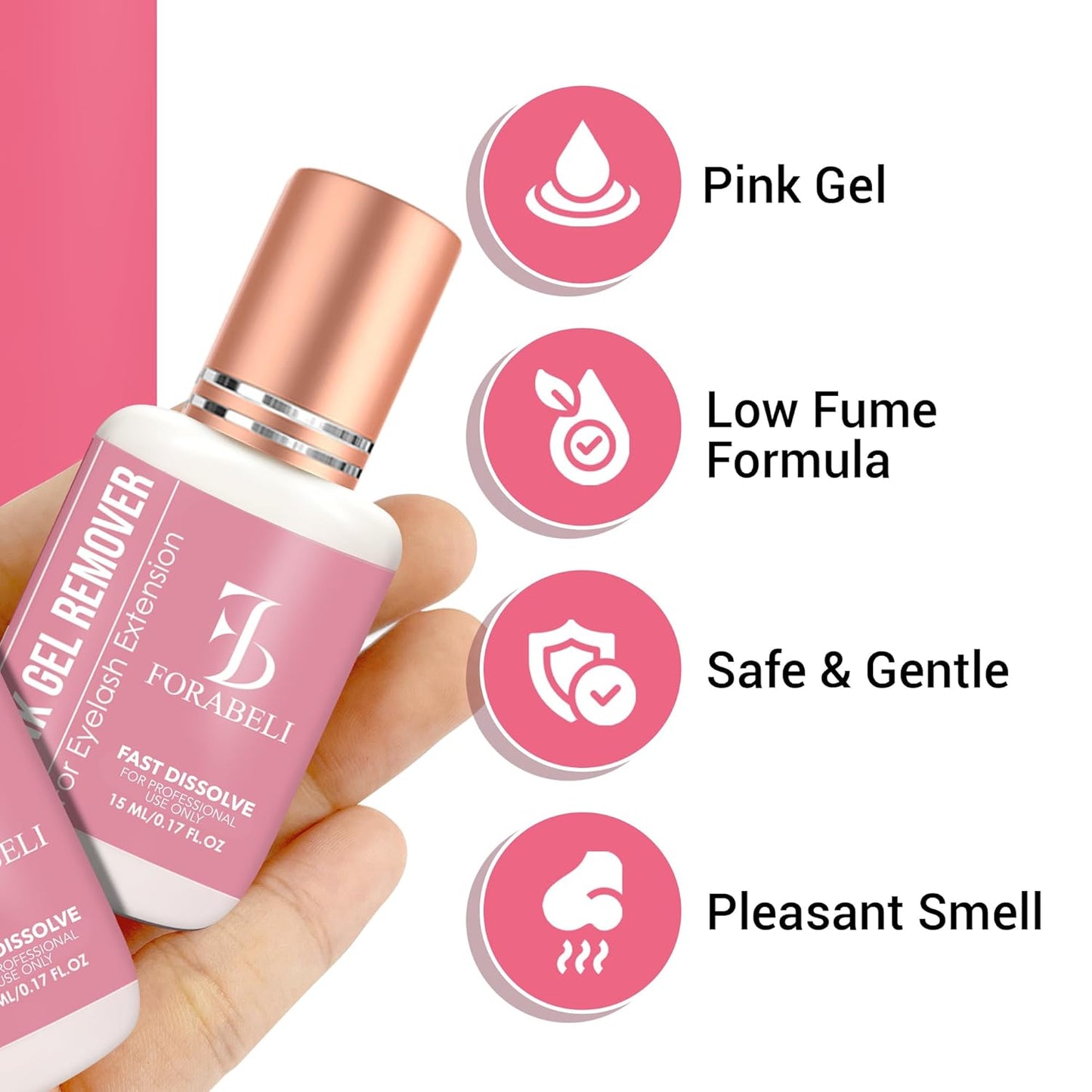Pink Gel Lash Remover for Eyelash Extensions - Fast Acting 60s Dissolution | Professional Adhesive Remover | 15ml