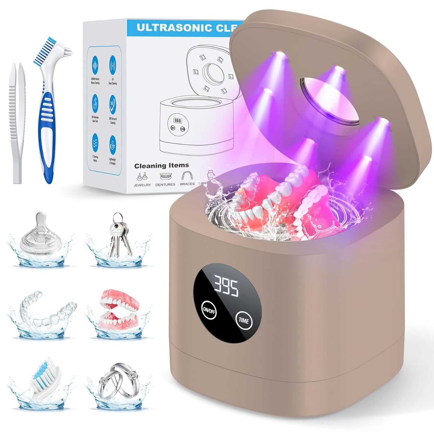 Ultrasonic Retainer Cleaner - 52kHz Denture & Jewelry Cleaner | 250ML Capacity, Black