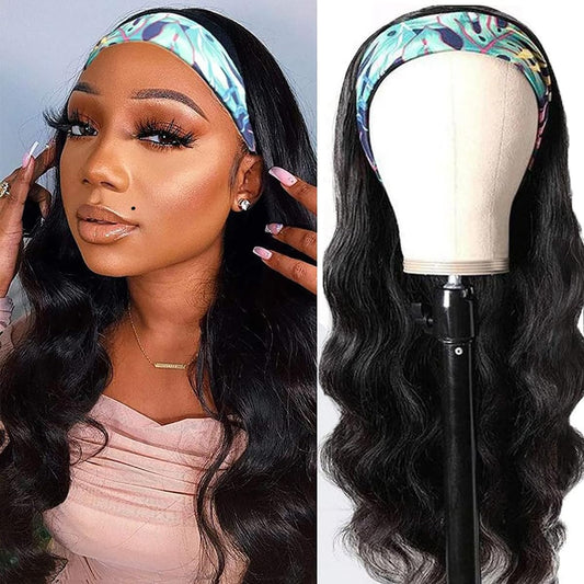 Celiarita Headband Wig Human Hair Body Wave 14 inch None Lace Front Human Hair Machine Made Half Wigs for Black Women Headband Wig Body Wave Natural Color