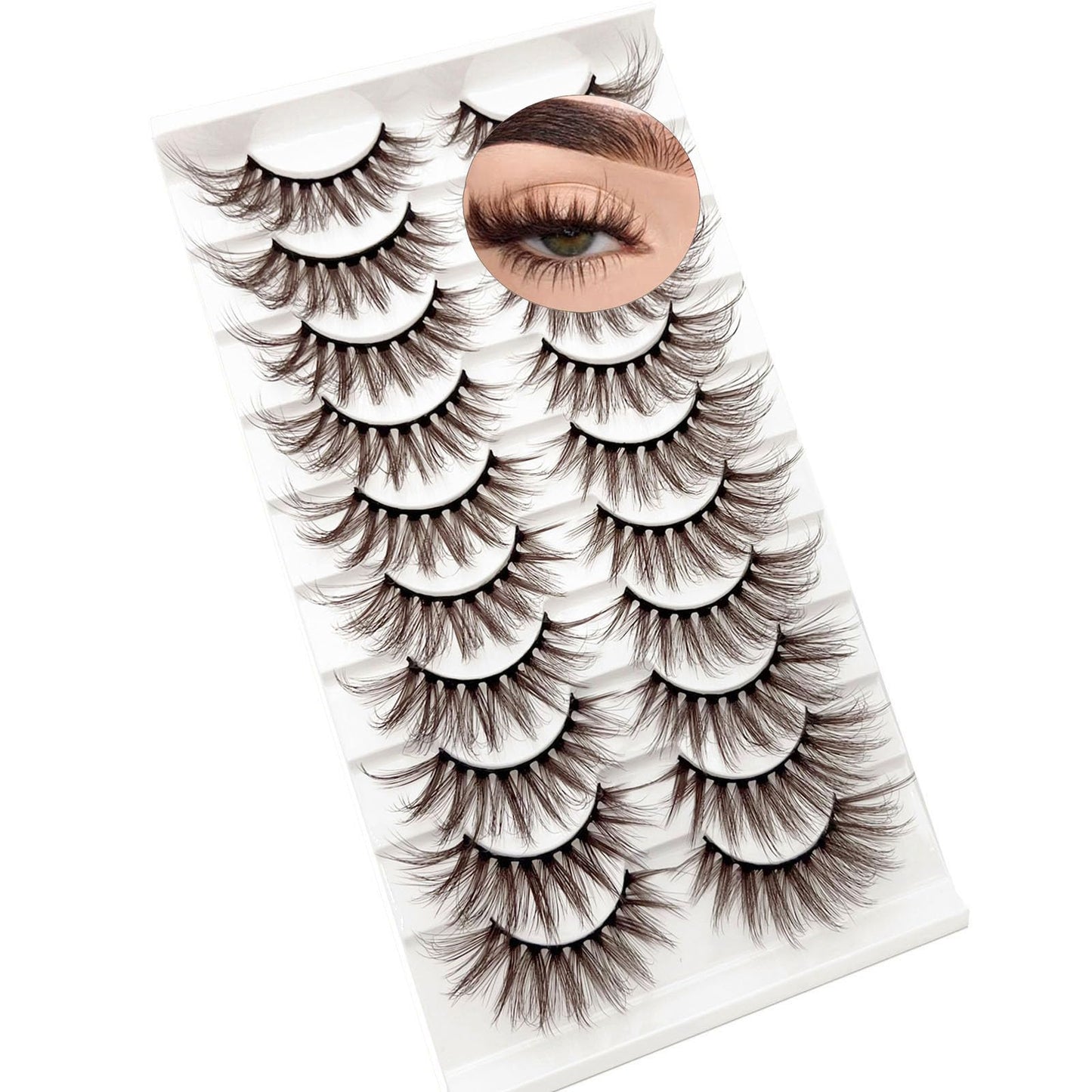 Brown Eyelashes Fairy Lashes Cat Eye Wispy False Lashes Mink Fluffy Dramatic Dark Brown Strip Lashes Fox Eye Long Volume Fake Eyelashes 10 Pairs (MQ608)