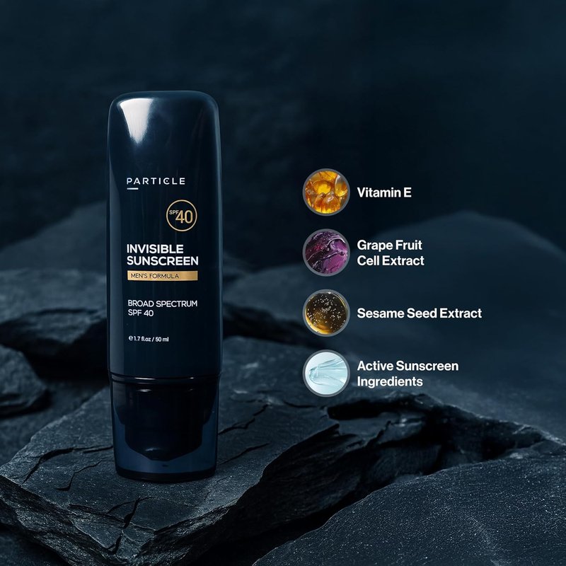Invisible Sunscreen for Men - Transparent SPF 40 Lotion with Vitamin E | Lightweight, Non-Greasy, Beard Friendly - 1.7 FL OZ