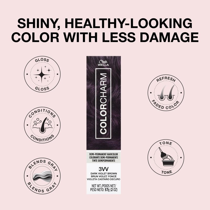 COLORCHARM Demi Permanent Hair Color, 3VV Dark Violet Brown, Gloss, Refresh & Tone, 2 Fl Oz