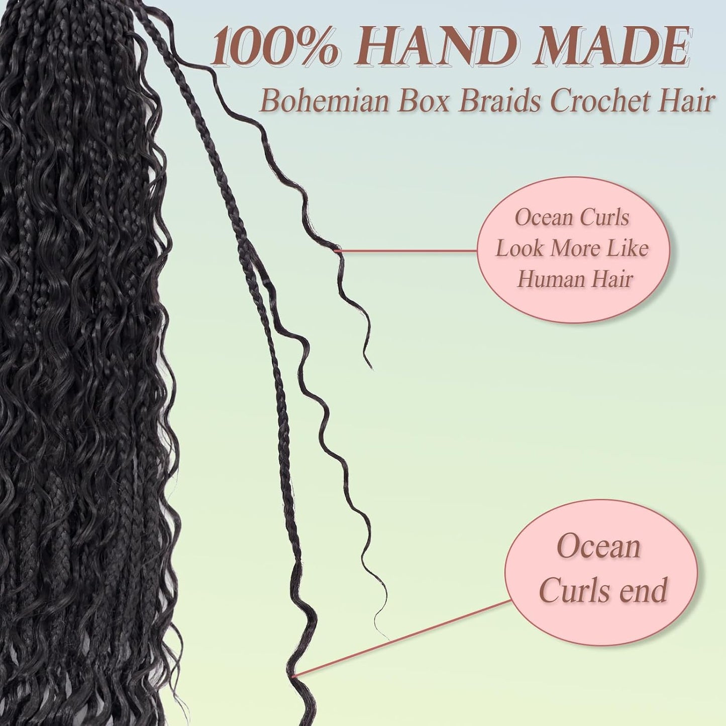 Goddess Box Braids Crochet Hair - 24 Inch Synthetic Braiding Hair with Curly Ends | 7 Packs, Pre-Looped (1B)