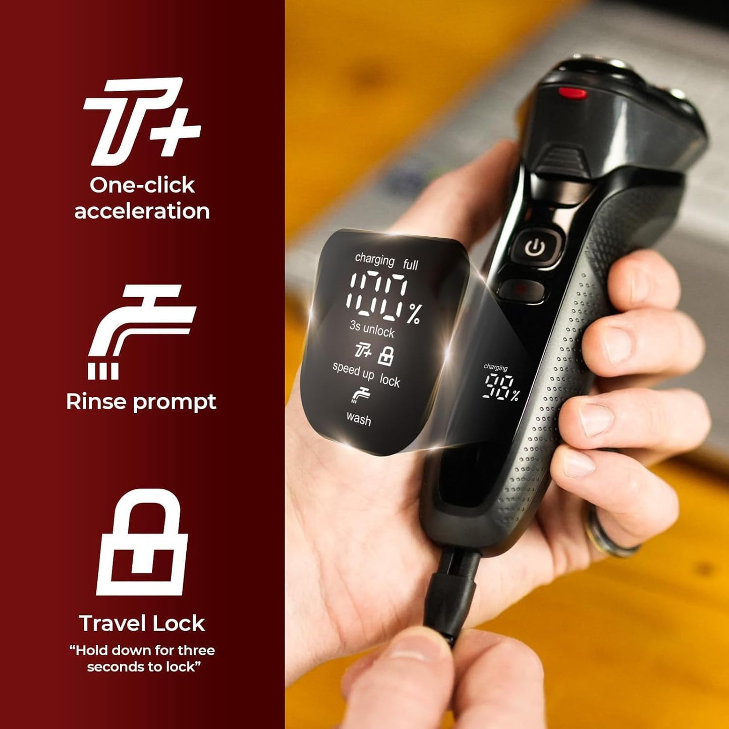 rategist Men's 3-in-1 Electric Shaver & Trimmer Kit: Turbo Speed for a Close Shave, IPX7 Waterproof, Complete Travel Grooming Set for Beard, Nose & Sideburns
