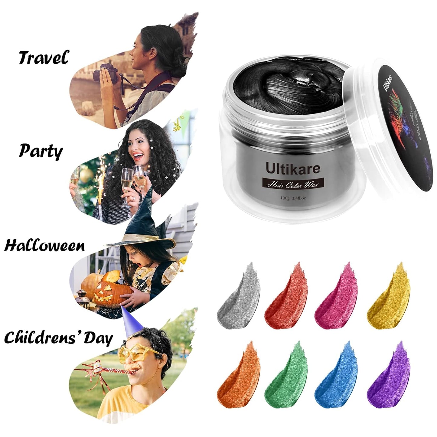 Temporary Hair Color for Kids, Ultikare Orange Hair Dye Washable Natural Hair Wax Color Chalk Mud Cream DIY Hairstyle Clay For Dark Hair Halloween, Cosplay, Party, Christmas Gift Girls 3.4 Fl Oz