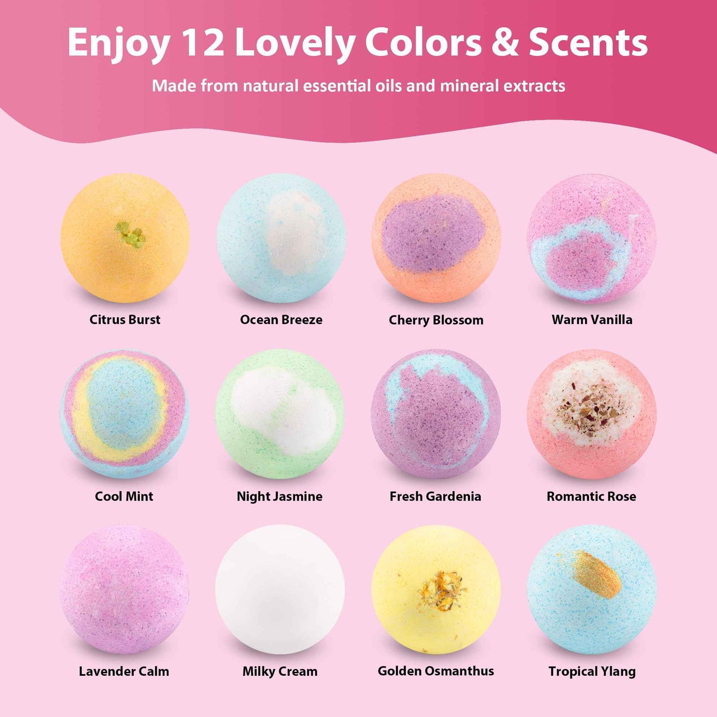 AGUDAN 12 Pcs Bath Bombs Kit – Natural Handmade SPA Bubble Bath Bombs for Women, Relaxing Fizzy Balls for Wife, Mother, Friends, Self-Care & Relaxation Gift for Holiday & Christmas