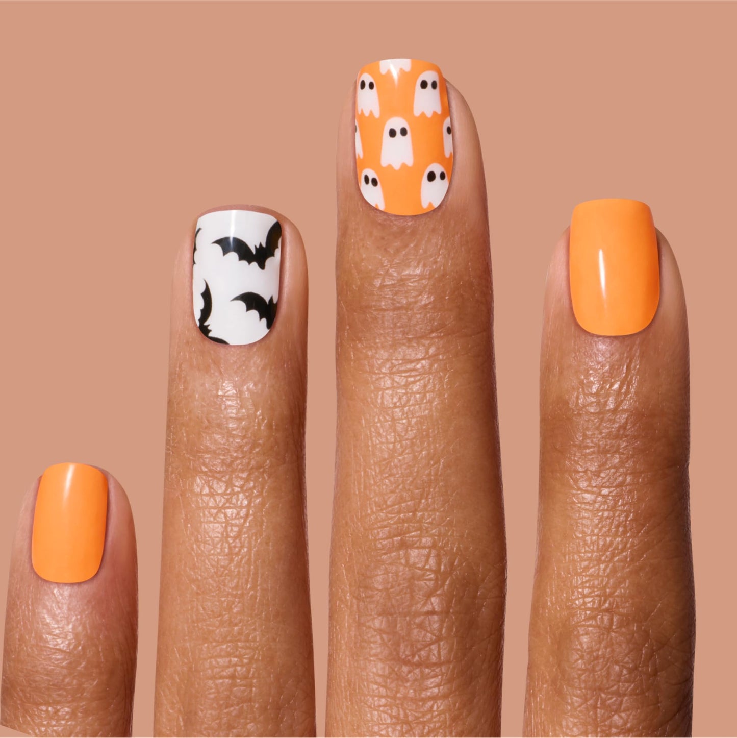 Dashing Diva Gloss Nail Strips - Orange You Scared - UV Free, Chip Resistant, Long Lasting Gel Nail Stickers - 3-Piece Halloween Glow-In-The-Dark Manicure Set - Contains 32 Wraps, 1 Prep Pad, 1 File