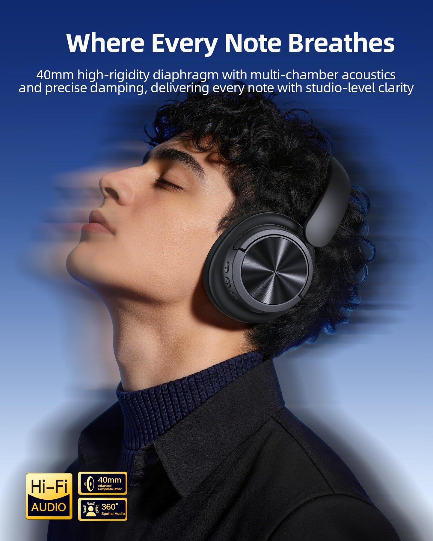 bmani Hybrid Active Noise Cancelling Headphones 120H Playtime Wireless Headphones Bluetooth 6.0 Over Ear Headphones with 6 ENC HD Call Mic, 360° Spatial Audio ANC Headphone for Travel Workout (Cyan)