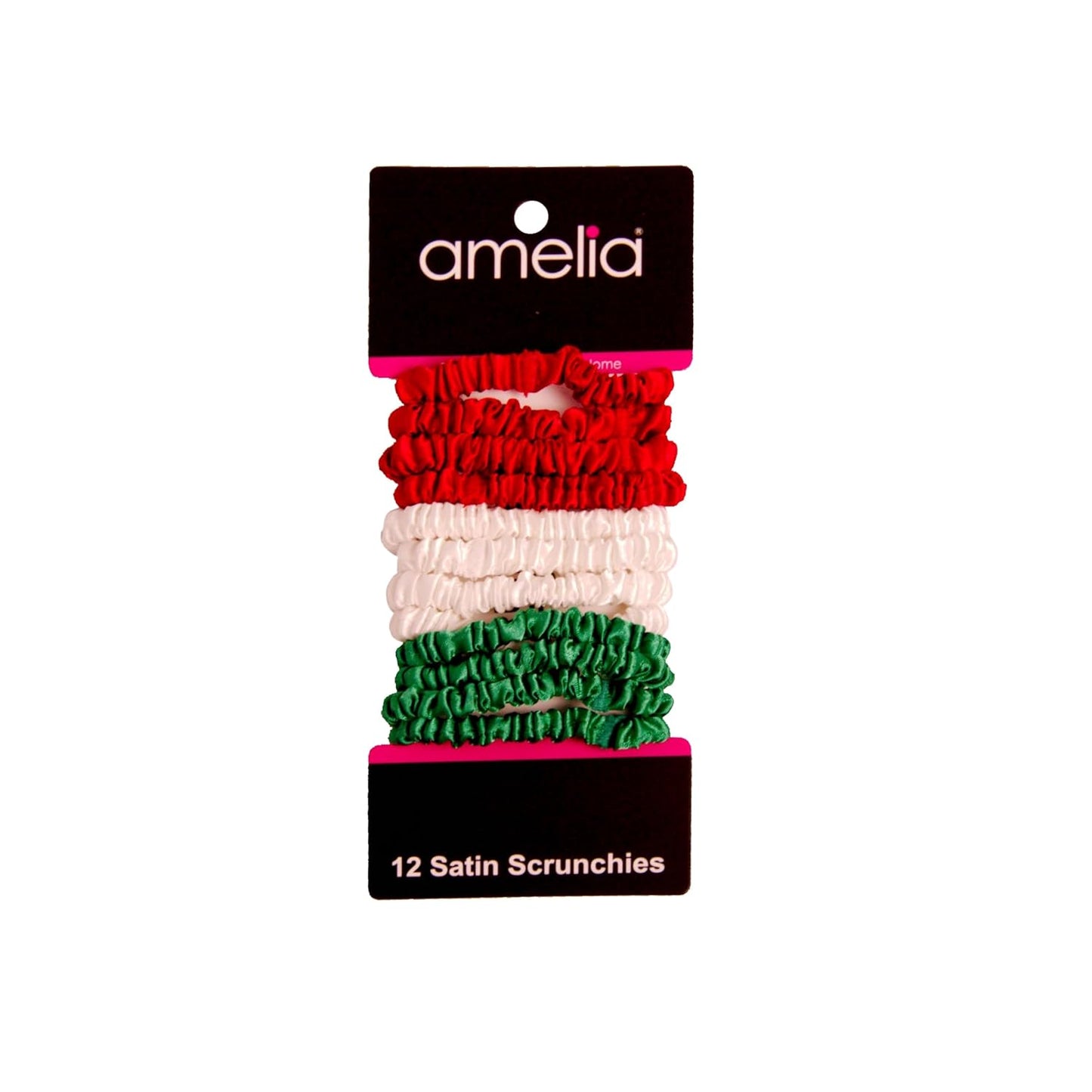 Amelia Beauty, Black, Skinny Satin Scrunchies, 12 Pack – 2in Diameter, Gentle & Strong Hold, No-Snag, No-Dent, Crease-Free Hair Ties