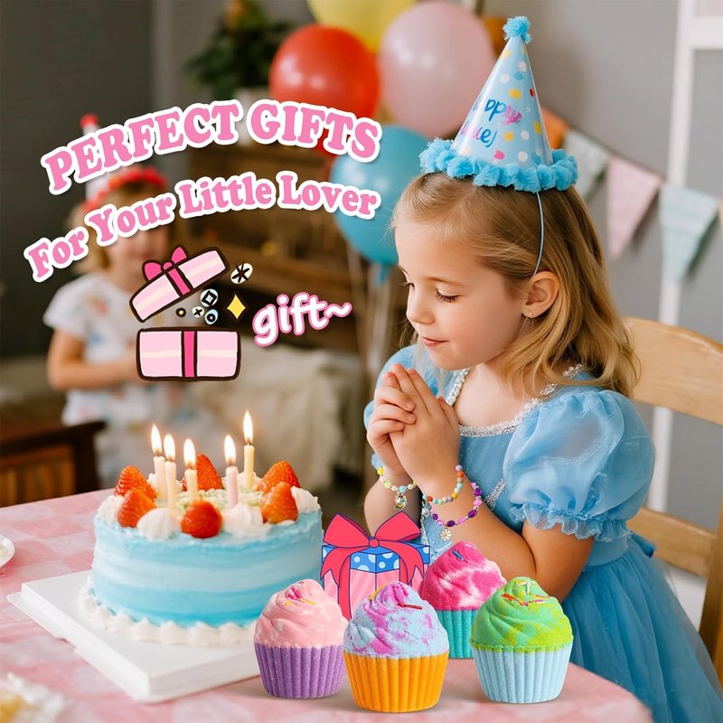 Bath Bombs for Kids - Surprise Jewelry Inside | 8 Cupcake Fizzy Spa Balls for Girls, Teens & Birthday Gifts