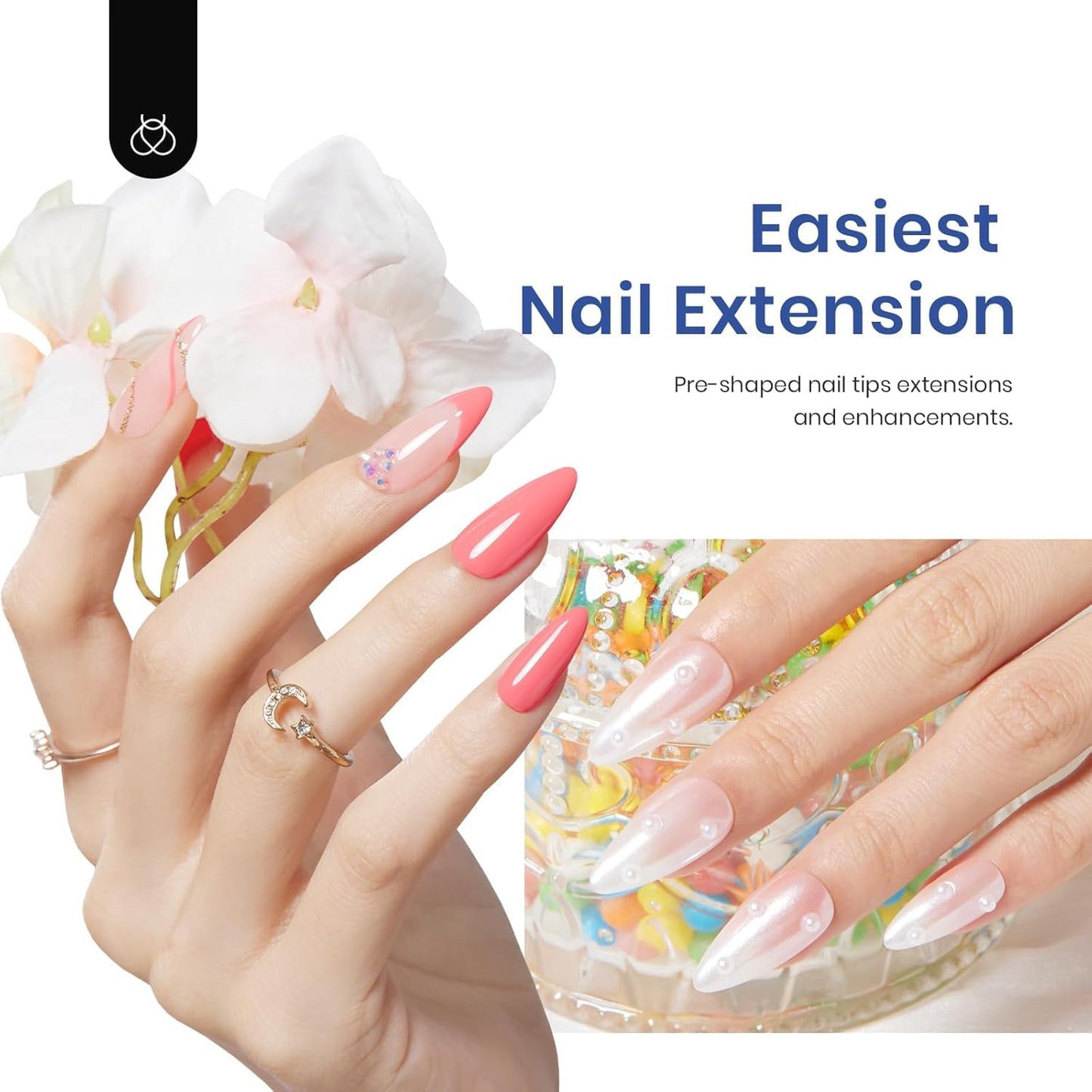 Beetles Gel Nail Kit - 9-In-1 Easy Nail Extension Set with Almond Tips & UV Lamp | Medium Almond Size