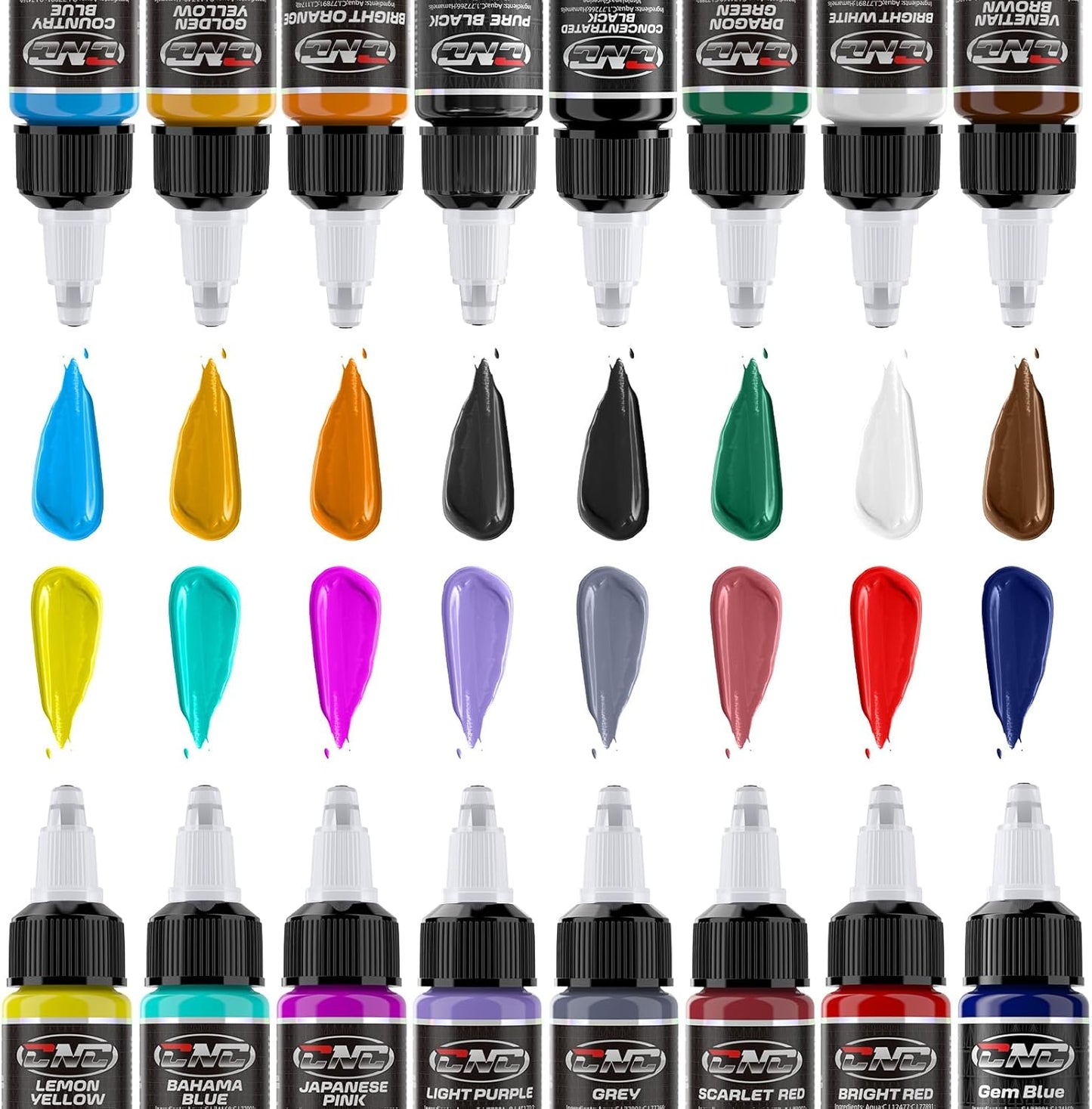 CNC Tattoo Ink Set - 16 Color Pigment Kit for Lining & Shading | 1/2oz (15ml) Bottles