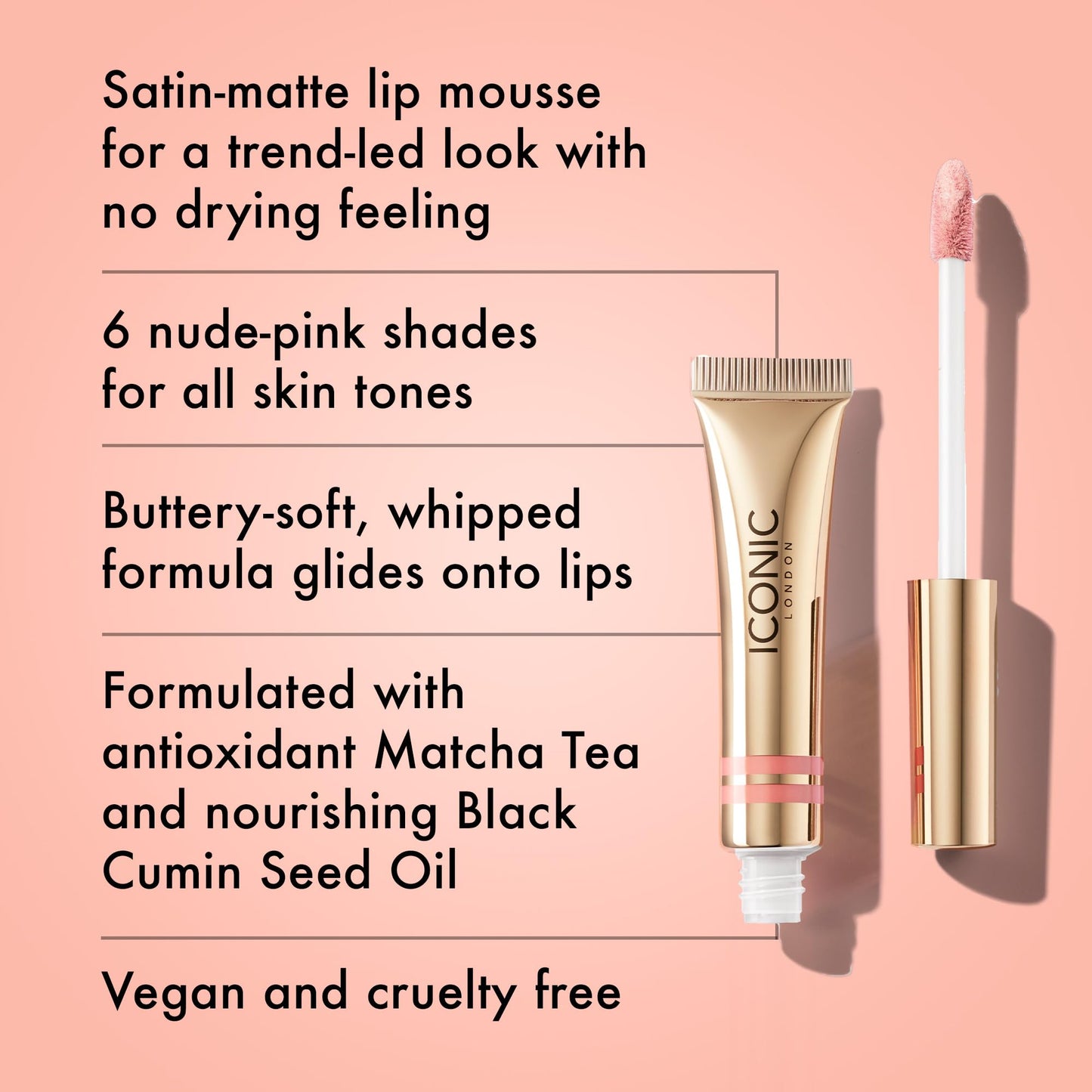 ICONIC LONDON Cloud Kiss Matte Lip Mousse | Matte Liquid Lip Colour, Cruelty-Free, Vegan Makeup, In the Buff