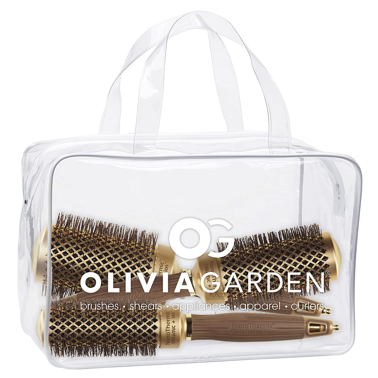 Olivia Garden NanoThermic Ceramic + Ion Round Thermal Hair Brush - Not Electrical - Professional Blowout Brush for Normal to Thick Hair, NT-DL03 3 Piece